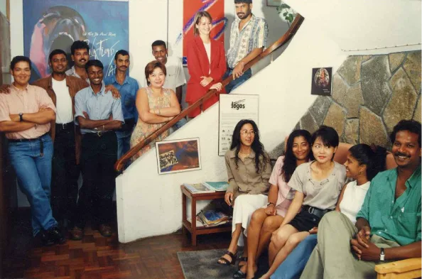Office staircase team photo, around 1996, Logos, Team through the years, Logos Publicity Ltd, Mauritius