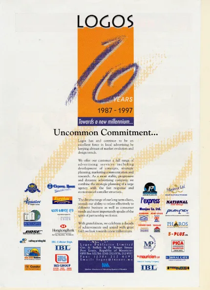 10 Years Uncommon Commitment, 1997, Logos, Corporate communication, Logos Publicity Ltd, Mauritius