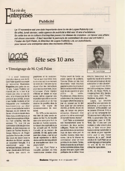 Business Magazine: Logos fête ses 10 ans, 1997, Logos, Press excerpts, Logos Publicity Ltd, Mauritius