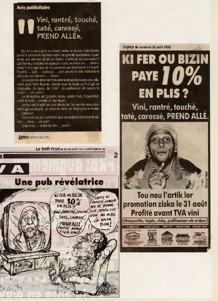 Manjoo Pre-VAT campaign in the press, 1998, Manjoo, Press excerpts, Logos Publicity Ltd, Mauritius