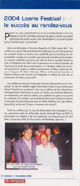 Business Magazine: Loerie Festival lessons, 2004, Logos, Press excerpts, Logos Publicity Ltd, Mauritius