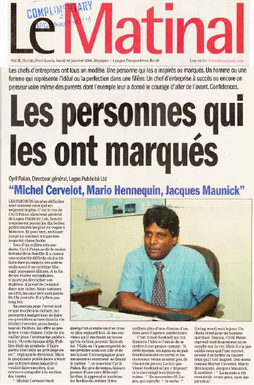 Le Matinal: people who shaped Cyril, 2006, Logos, Press excerpts, Logos Publicity Ltd, Mauritius