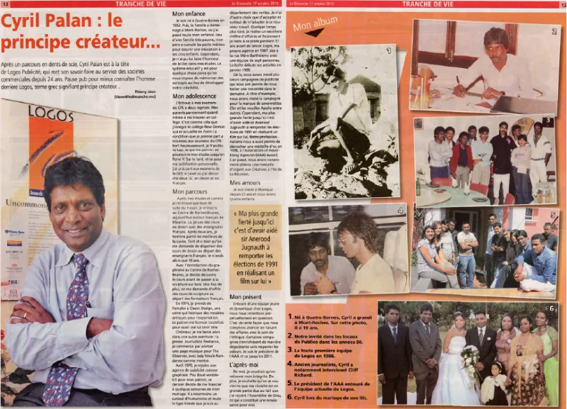 Le Dimanche: Cyril Palan tranche de vie, 2010, Logos, Press excerpts, Logos Publicity Ltd, Mauritius