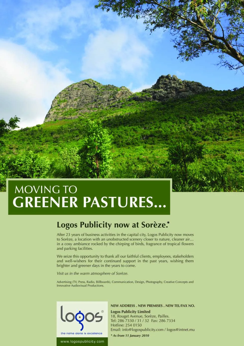 Moving to Greener Pastures, 2010, Logos, Corporate communication, Logos Publicity Ltd, Mauritius