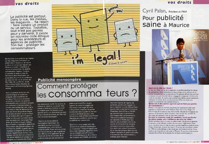Magazine des consommateurs: AAA ethics, 2011, Logos, Press excerpts, Logos Publicity Ltd, Mauritius