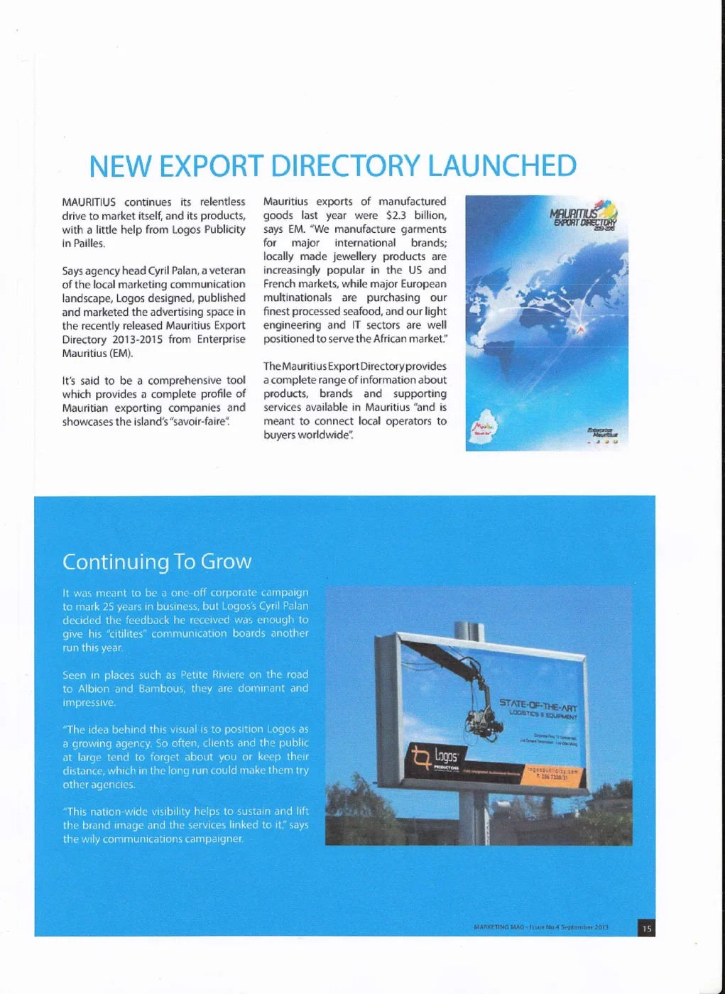 Marketing Mag: still growing at 25, 2013, Logos, Press excerpts, Logos Publicity Ltd, Mauritius