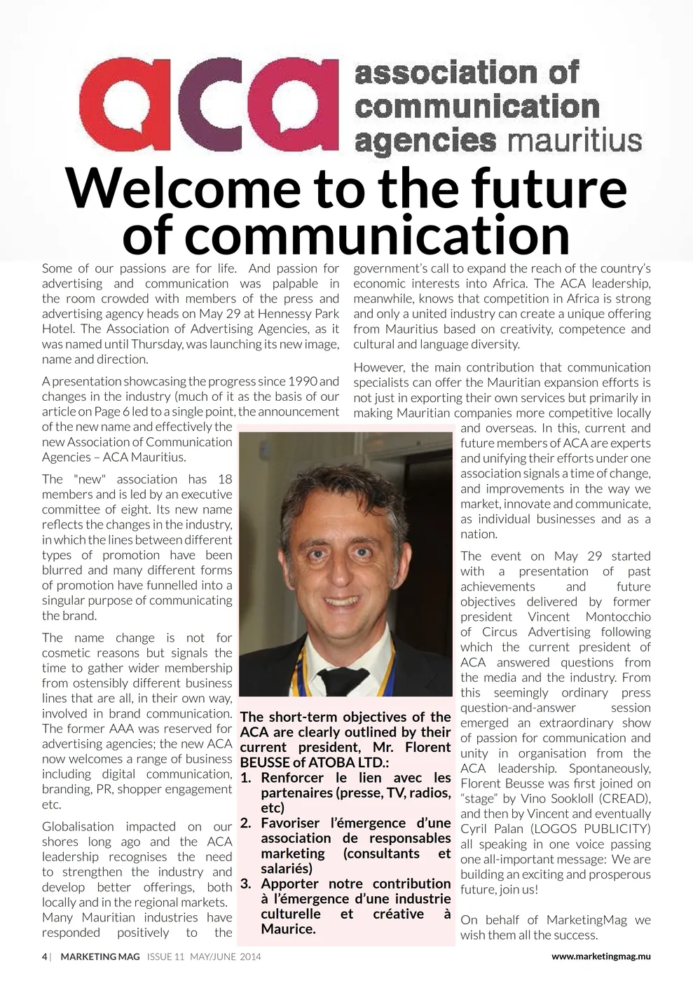 Marketing Mag: ACA launch, 2014, ACA Mauritius, Press excerpts, Logos Publicity Ltd, Mauritius