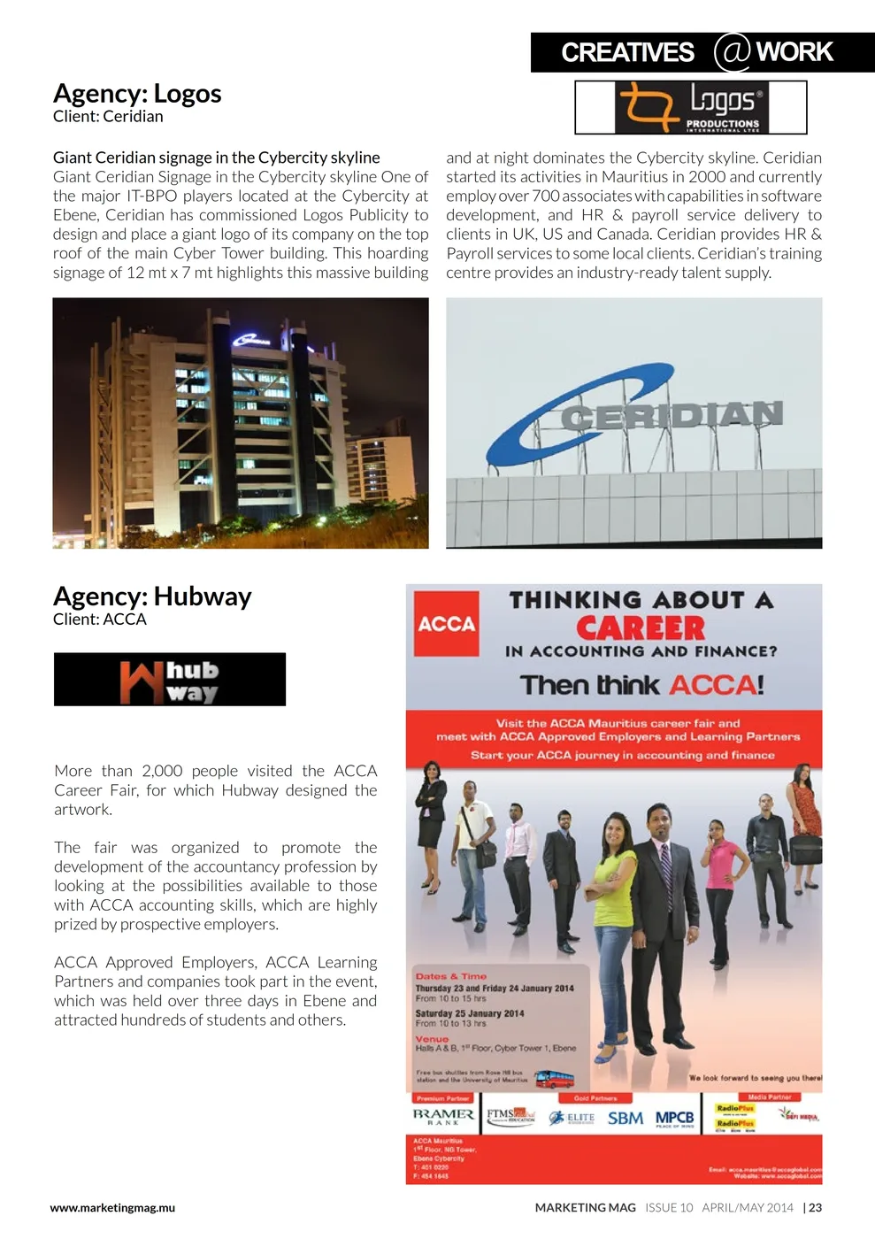 Marketing Mag: Ceridian rooftop case, 2014, Ceridian, Press excerpts, Logos Publicity Ltd, Mauritius