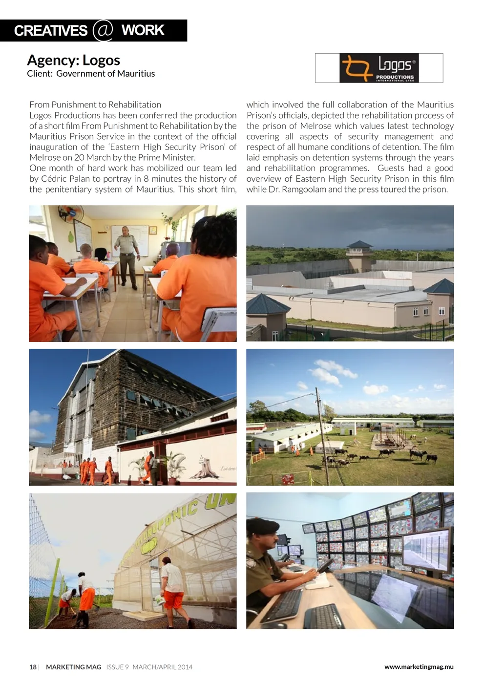Marketing Mag: From Punishment to Rehabilitation, 2014, Logos Productions, Press excerpts, Logos Publicity Ltd, Mauritius