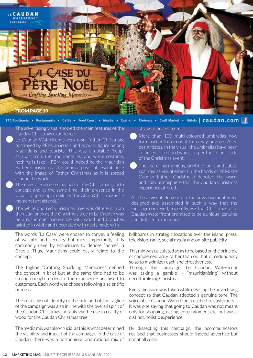 Marketing Mag: La Case du Père Noël, 2014, Caudan, Press excerpts, Logos Publicity Ltd, Mauritius