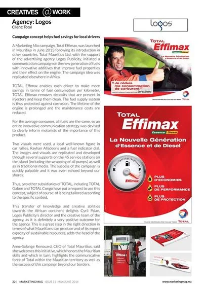 Marketing Mag: Total Effimax case, 2014, Total, Press excerpts, Logos Publicity Ltd, Mauritius