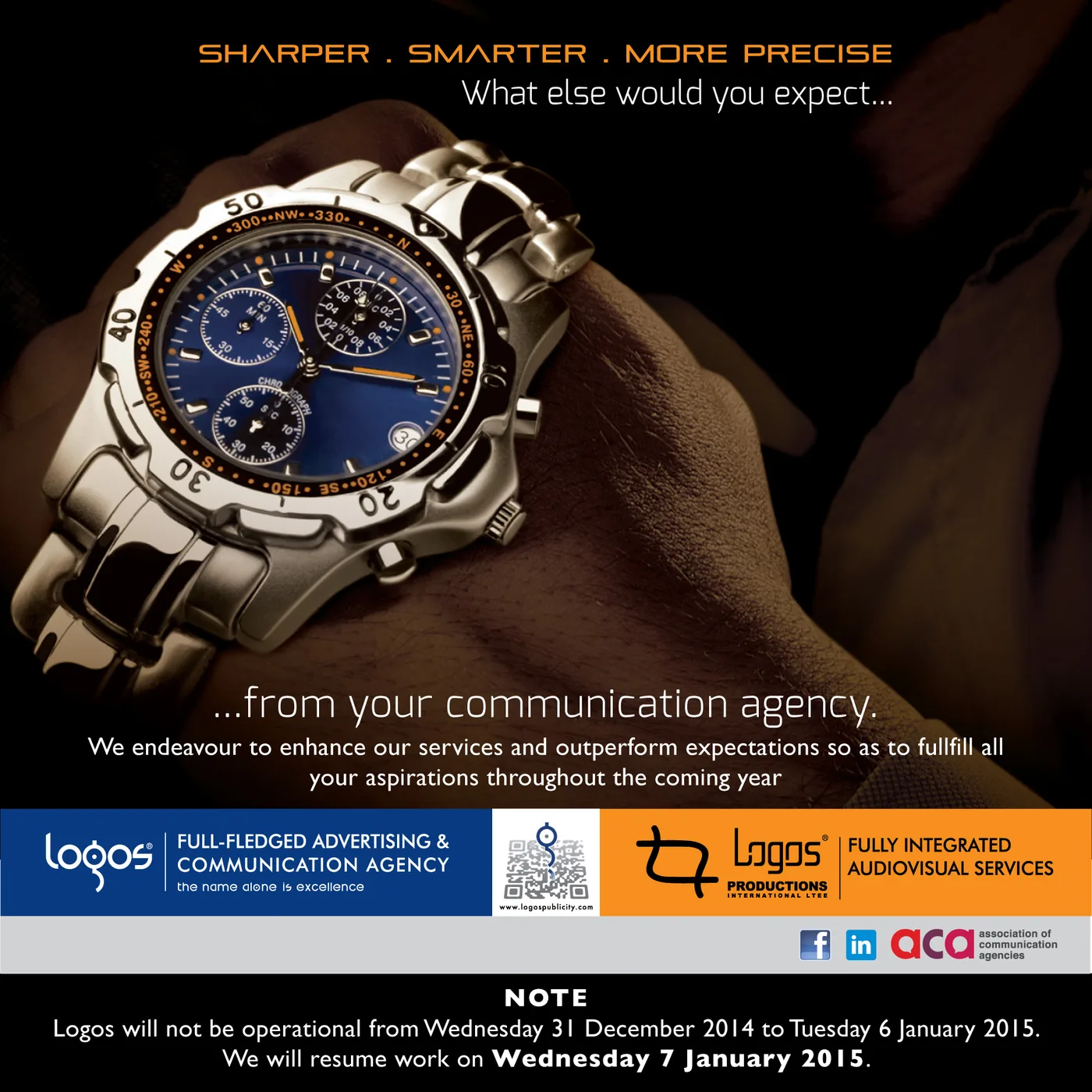 Logos New Year wish and holiday notice, 2014, Logos, Corporate communication, Logos Publicity Ltd, Mauritius