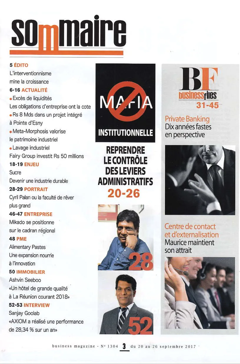 Business Magazine No. 1304 sommaire, 2017, Business Magazine, Press excerpts, Logos Publicity Ltd, Mauritius
