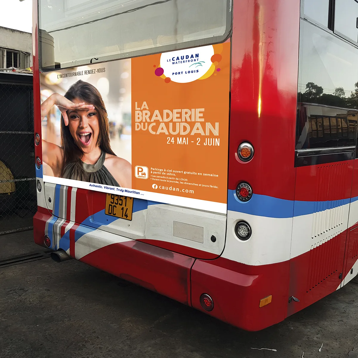 Caudan Braderie bus back (orange), Caudan, Outdoor & signage, Logos Publicity Ltd, Mauritius