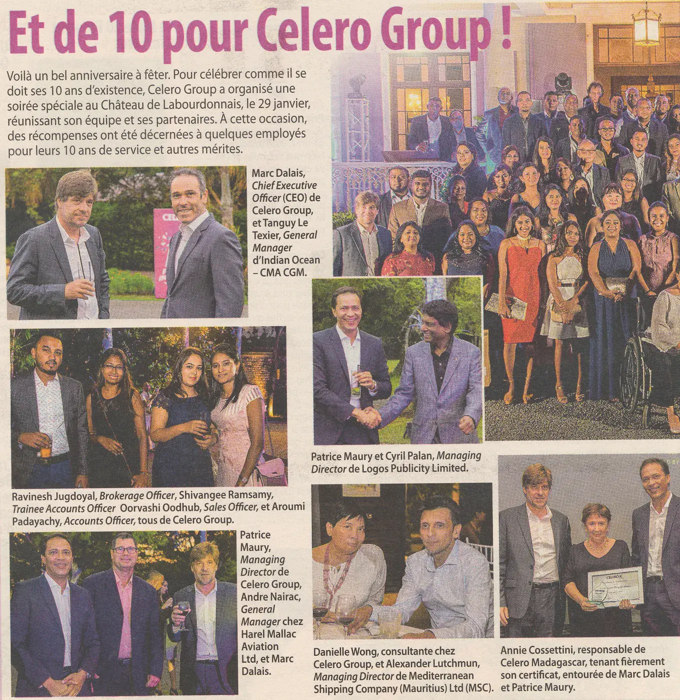 Celero Group celebrates 10 years, circa 2019, Celero, Press excerpts, Logos Publicity Limited, Mauritius