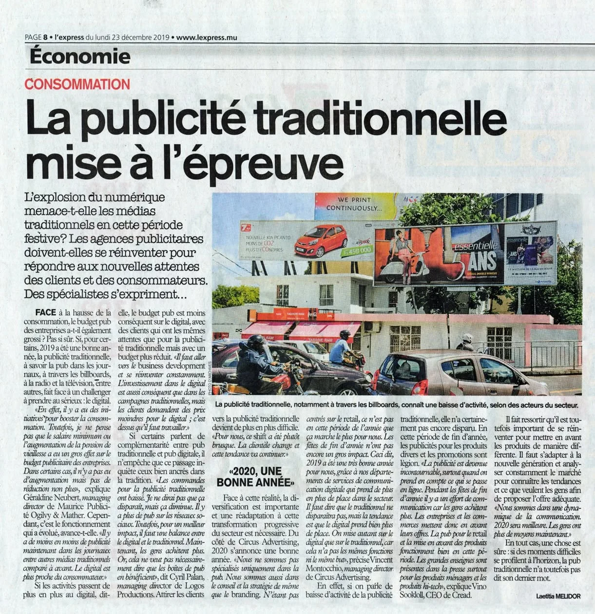 L’Express: Traditional advertising put to the test, 2019, Logos, Press excerpts, Logos Publicity Ltd, Mauritius