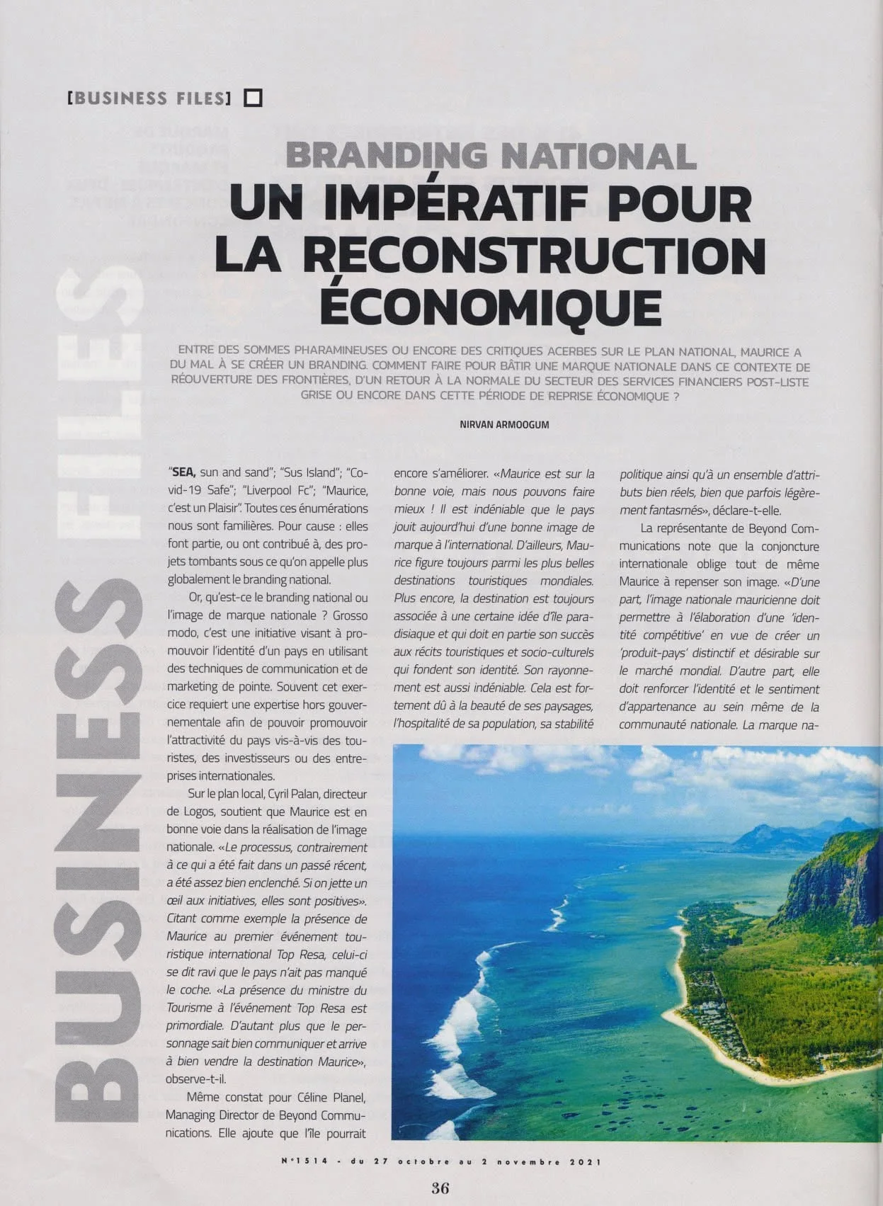 Business Magazine: National branding, part 1, 2021, Logos, Press excerpts, Logos Publicity Ltd, Mauritius