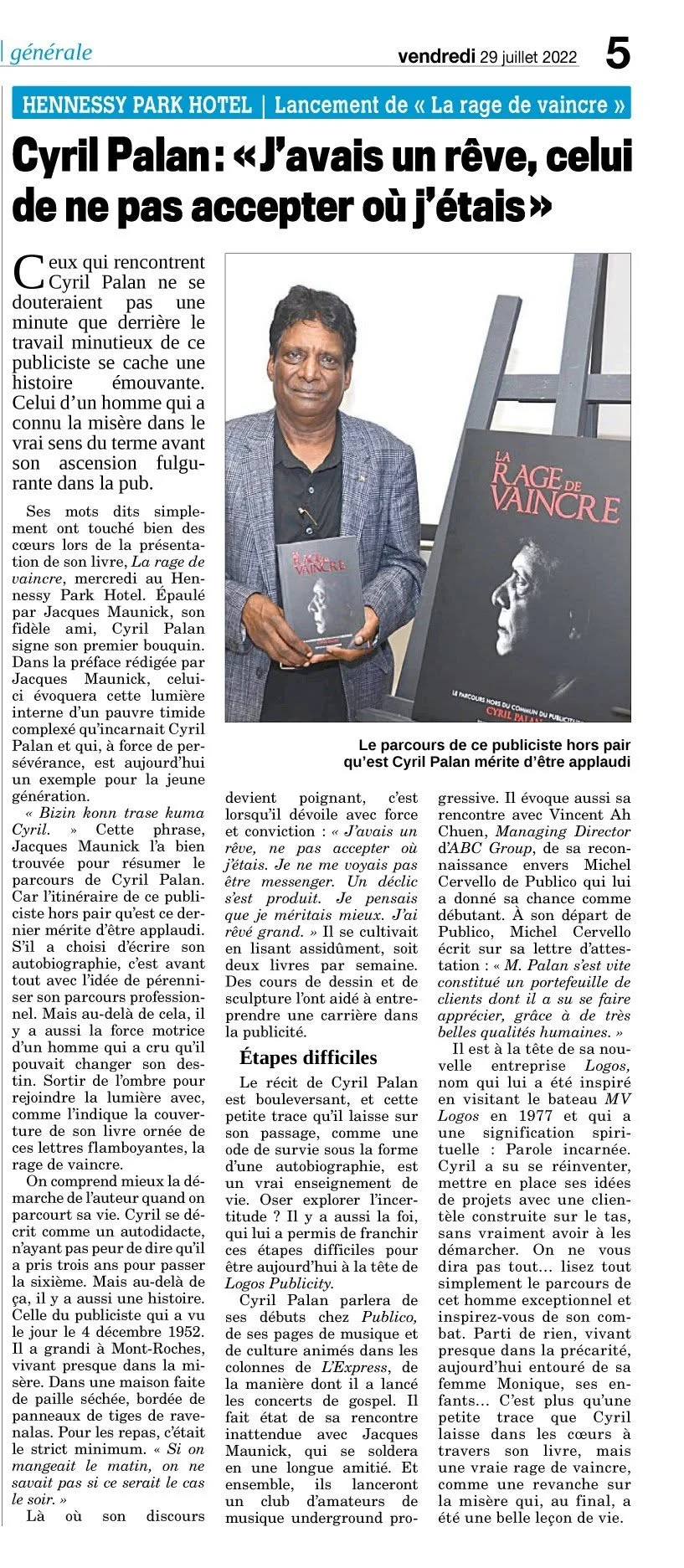Cyril Palan: “I had a dream”, 2022, Logos, Press excerpts, Logos Publicity Ltd, Mauritius