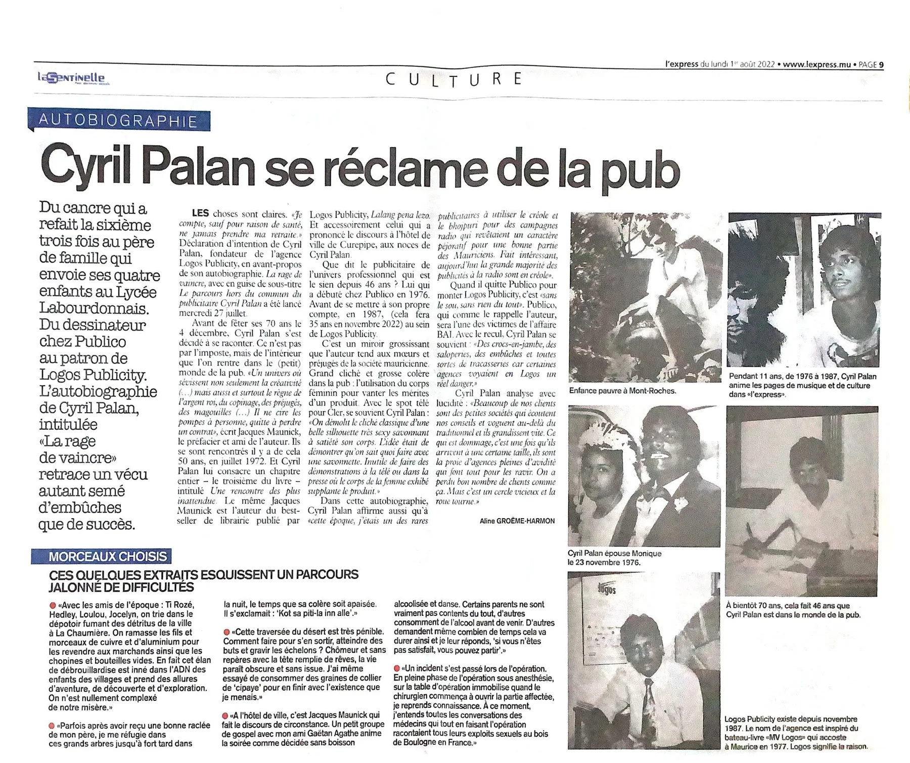 Cyril Palan lays claim to advertising, 2022, Logos, Press excerpts, Logos Publicity Ltd, Mauritius
